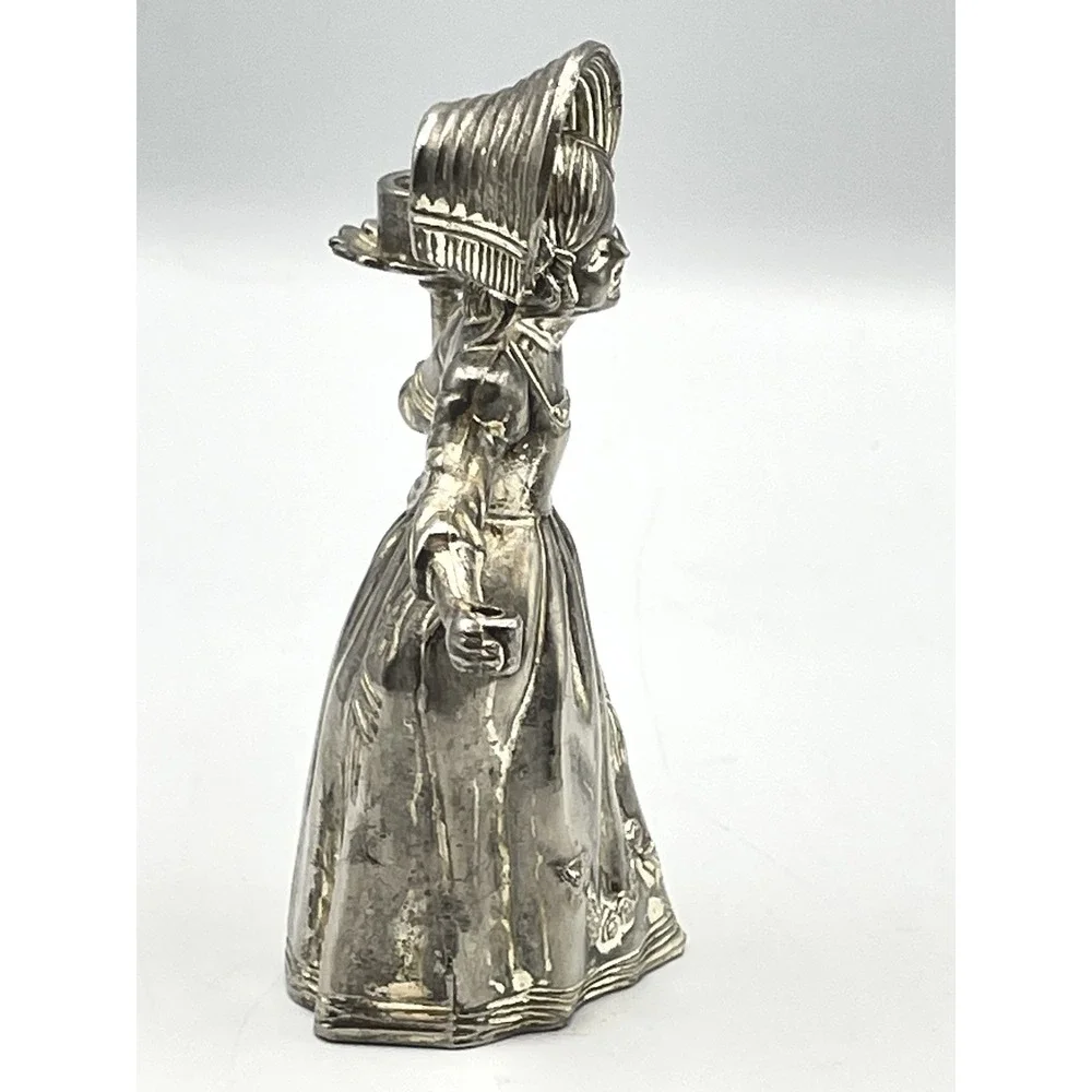 Vintage 1980s Silver Tone Victorian Lady Candle Holder Figurine 4